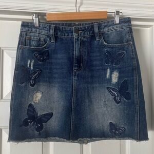 Buffalo David Bitton Ivy High Rise Butterfly Embroidered Denim Skirt W29 / 8